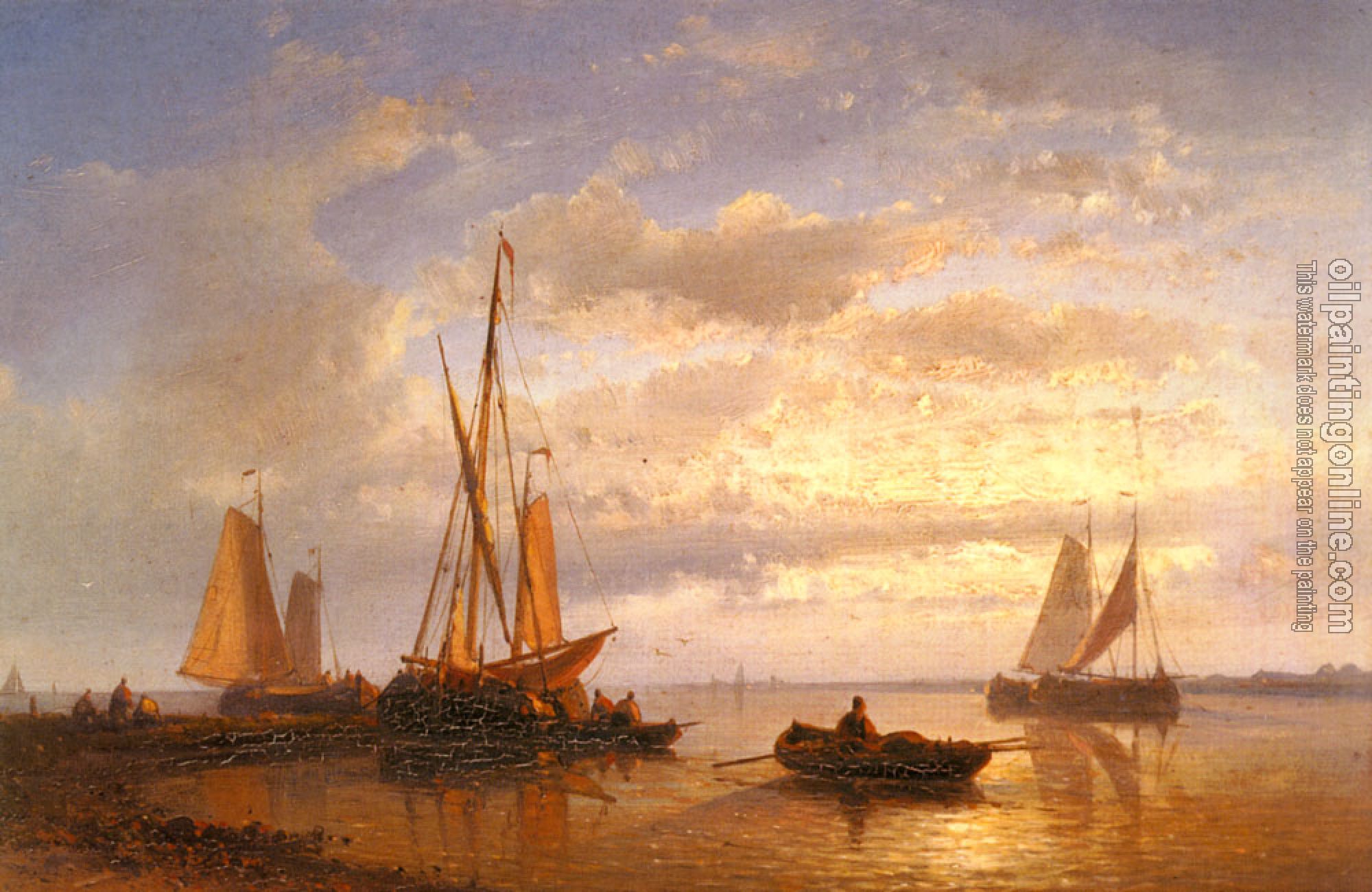 Hulk, Abraham - Dutch Fishing Vessels In A Calm At Sunset